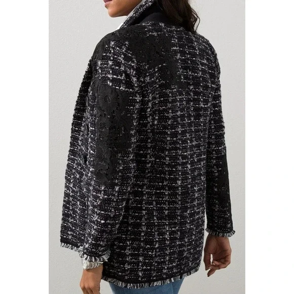 Chico's Tweed Lace Embroidered Metallic Cardigan Jacket Sweater Blazer Size 3 XL - Picture 12 of 16
